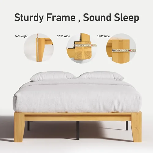 Vista 5 de Lifezone Marco de cama de plataforma de madera tamaño Queen, madera maciza de alta calidad, estructura resistente, patas de 3.78 pulgadas de grosor