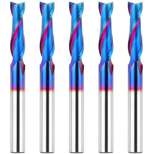 Vista 9 de EANOSIC Brocas de fresadora en espiral de compresión ascendente y descendente de 1/2 pulgada de diámetro de corte con revestimiento nano azul
