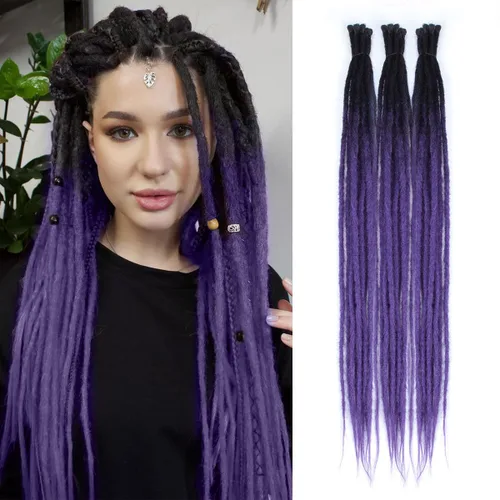 Vista 51 de Extensiones de rastas trenzadas bohemias de 24 pulgadas, 10 hebras de rastas sintéticas rizadas color marrón degradado con trenza de caja, rastas