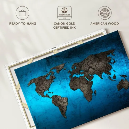 Vista 5 de ElephantStock Lienzo con mapa del mundo oceánico, decoración de pared de mapa del mundo de 1 panel, mapa del mundo impreso, arte digital, mapa