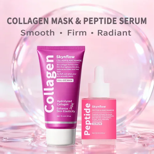 Vista 2 de Mascarilla facial de colágeno y péptidos y suero PDRN, mascarilla de envoltura nocturna con colágeno hidrolizado y niacinamida para mayor