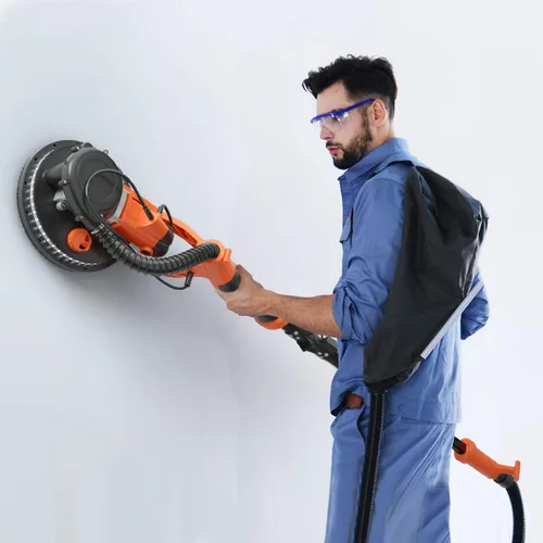 Vista 2 de IRONMAX Lijadora eléctrica para paneles de yeso, lijadora eléctrica plegable de 6 velocidades variables con colector de polvo al vacío, luz LED