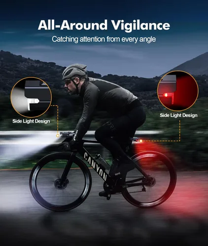 Vista 2 de Zewdov High Lumen Super Bright Bike Lights for Night Riding, Adjustable Modes Bicycle Lights Front and Rear, Rechargeable & IP65 Waterproof Bike