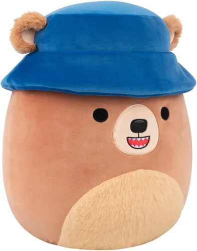 Vista 2 de Squishmallows Stokely el oso Kodiak marrón original de 12 pulgadas con vientre mullido y sombrero de pescador, peluche oficial de Jazwares
