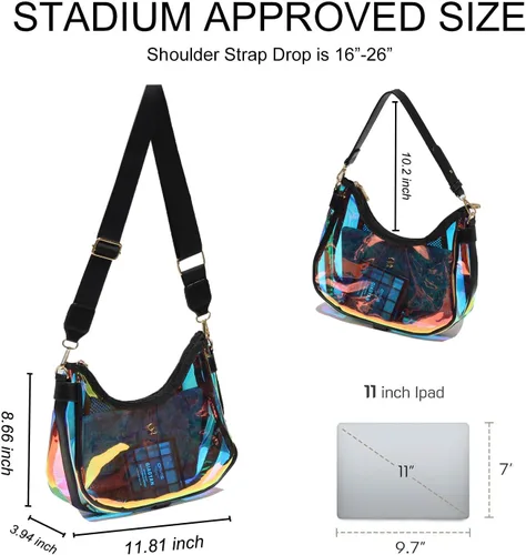 Vista 3 de Bolso de hombro transparente para mujer – Lindo bolso Hobo Tote, bolso cruzado y mini bolso de mano aprobado por el estadio