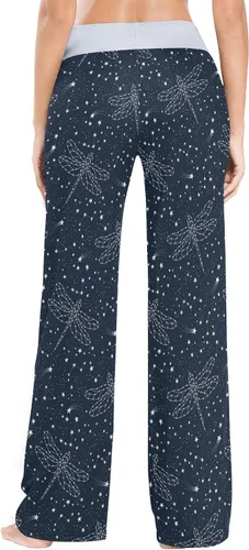 Vista 4 de Pantalones de pijama para mujer, cómodos, casuales, estilo palazzo, con cordón, de pierna ancha Color 1