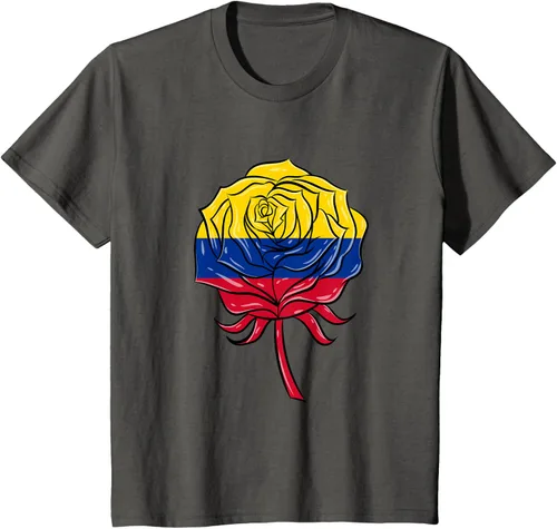 Vista 26 de Camiseta colombiana para mujer con diseño de rosa, Negro