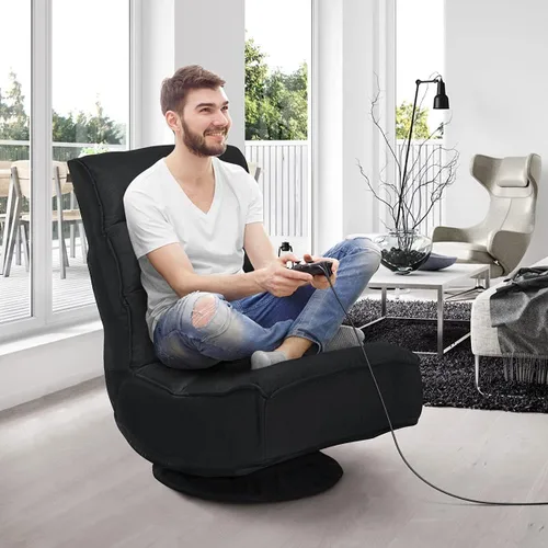 Vista 7 de ERGOMASTER Silla plegable reclinable para juegos con giro de 360 grados, 5 posiciones ajustables (negro)