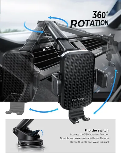 Vista 5 de Cargador inalámbrico de coche con soporte para teléfono, soporte de teléfono de carga rápida de 15 W, soporte de teléfono con abrazadera automática