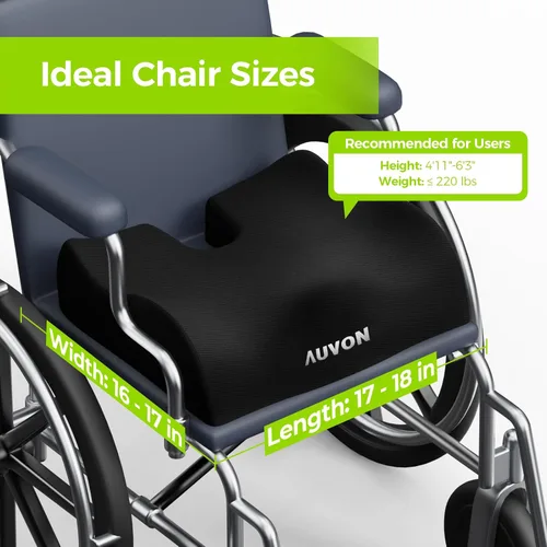 Vista 10 de AUVON Cojines antideslizantes para silla de ruedas con diseño delantero alto, trasero bajo y joroba, cojín de asiento ergonómico para optimizar