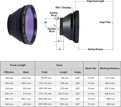 Vista 5 de OMTech Lente F Theta para grabadores láser de fibra, lente de escaneo óptico de repuesto de 11.811 x 11.811 in para máquinas de grabado de marcado