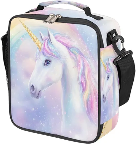 Vista 33 de Pardick Divertida bolsa de almuerzo aislada con calavera de fuego para adolescentes y niños, lonchera portátil reutilizable con correa