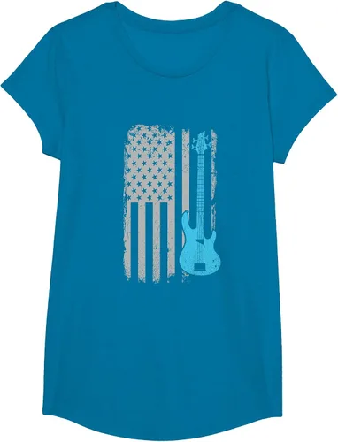 Vista 47 de Electric Bass Guitar Player American Flag Musician T-Shirt Asphalt Grey