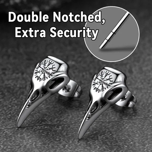Vista 3 de FaithHeart Viking Raven Earrings for Men Sturdy Stainless Steel Punk Rock Earrings Lightweight Hypoallergenic Ear Jewelry with Gift Box