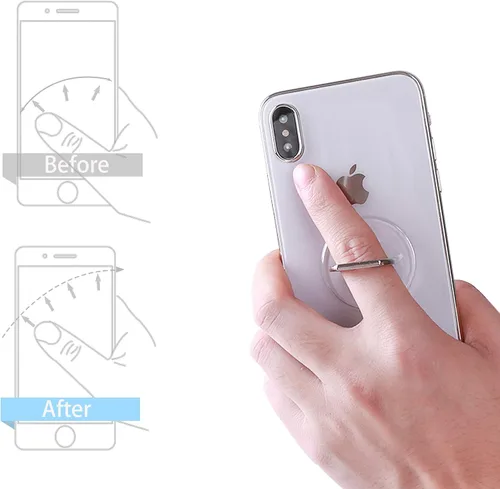 Vista 6 de Soporte de anillo para teléfono celular, lazo de agarre transparente para dedos, rotación de 360 grados, soporte para anillo de dedo