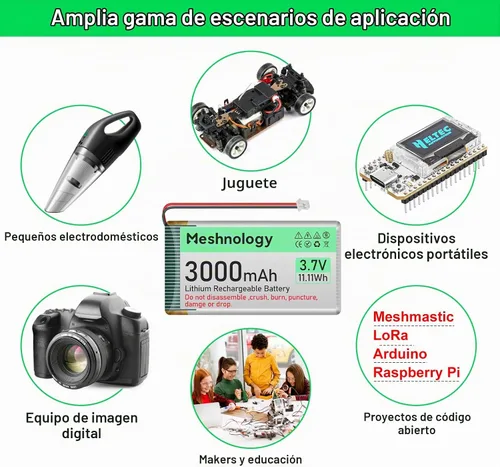 Vista 6 de Batería Li de 3.7 V 3000 mAh con cable de cargador USB 103665 1S Batería LiPo con placa de protección, cinta de goma aislada y enchufe micro JST