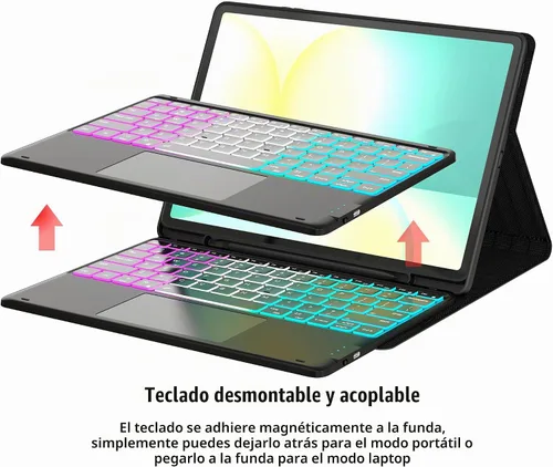 Vista 7 de Funda de teclado para Samsung Galaxy Tab S10 FE+ Plus de 13.1 pulgadas 2025: modo DEX con un solo clic, retroiluminación arcoíris, trackpad