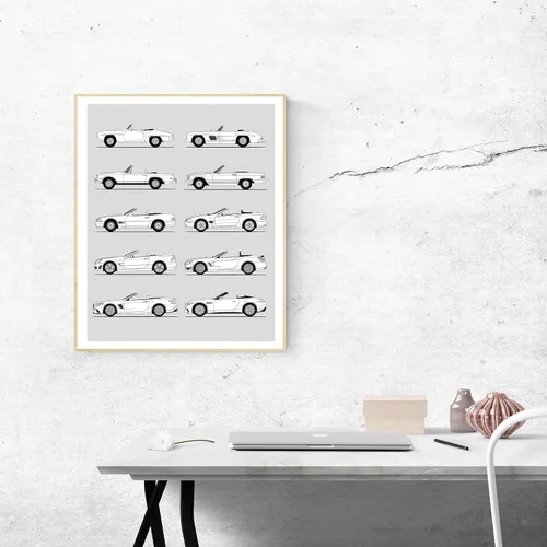 Vista 6 de Idea Network Póster hecho a mano compatible con Mercedes SL Roadster Print Wall Art Decor para 190SL 280SL 300SL SL500 SL550 SL63 SL55 560SL