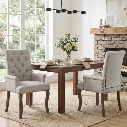 Vista 4 de Accent Dining Chair with Arms,Chenille High Back Kitchen Armchairs,Beige Beige1