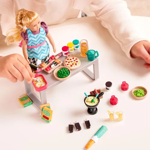 Vista 3 de Lori Comida de juego para muñecas mini - Accesorios de cocina para muñecas de 6 pulgadas - Pizza, Sushi, postre - Juego de casa de muñecas