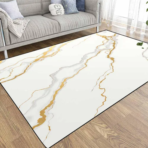 Vista 34 de TOMWISH - Alfombra abstracta pintada a mano en blanco y negro con pintura dorada, sala de estar, dormitorio, decoración de suelo, alfombra