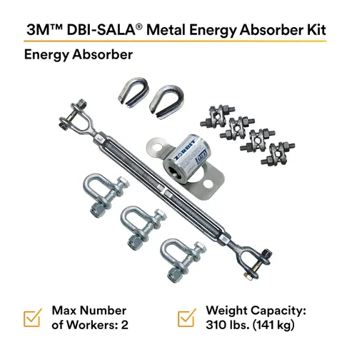 Vista 2 de 3M DBI-SALA 7401033 Componente Horizontal, Zorbit Absorber Energía con tres grilletes, sujetadores, tensor de tensor, dedales y clips de cable