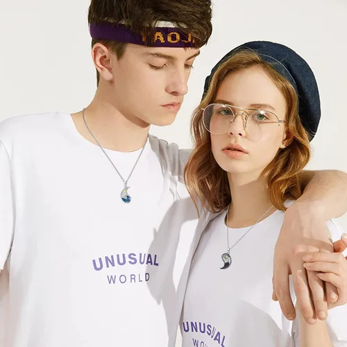 Vista 3 de XIXLES Yin Yang - Collar de plata de ley 925 con luna y sol a juego para parejas, para 2 amistades, mejores amigos, parejas, familiares