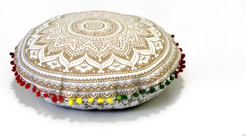 Vista 13 de CRAFT KALA Funda de cojín de 22 pulgadas para meditación, diseño de mandala, funda para puf, asiento redondo, mandala bohemio, de algodón
