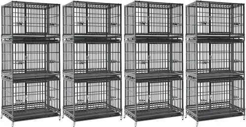 Vista 17 de Jaula apilable de 47 pulgadas para perros grandes de alta ansiedad, jaula indestructible a prueba de escapes para interiores con doble puerta