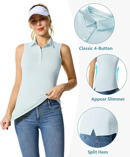Vista 5 de Casei Polo de golf sin mangas para mujer, UPF 50+, de secado rápido, con cuello