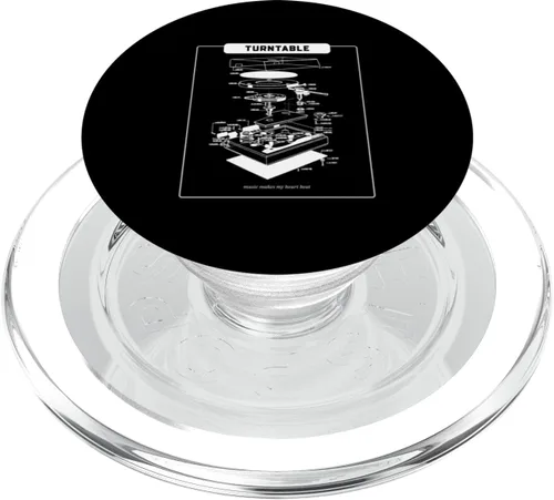 Vista 7 de Turntable - Music Makes My Heart Beat (Retro Graphic) PopSockets Adhesive PopGrip
