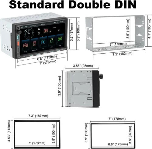 Vista 8 de Estéreo para coche de doble din, 7 pulgadas, pantalla táctil inalámbrica CarPlay/Android Auto Bluetooth AM/FM Radio Mirror Link Tipo-C USB