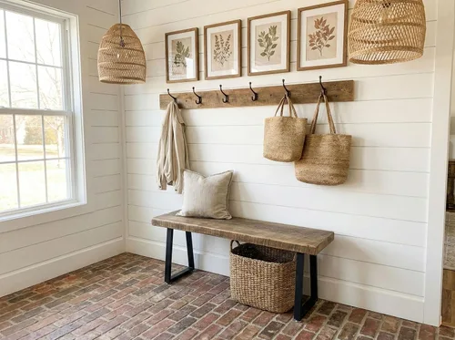 Vista 2 de Banco rústico de madera de granero recuperada, madera maciza con base de metal, estilo moderno de granja, parte superior de 2 pulgadas de grosor