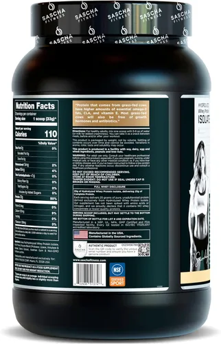 Vista 4 de Sascha Fitness Proteína hidrolizada de suero aislada, 100% alimentada con pasto (2.11 libras) (Sabor caramelo)