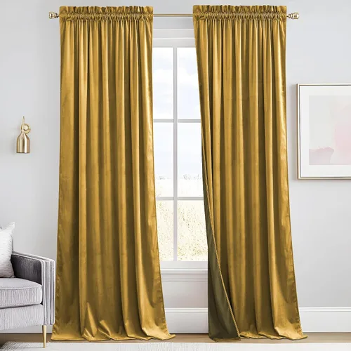Vista 93 de RYB HOME Cortinas opacas de terciopelo para dormitorio, aislamiento térmico, privacidad, luz solar, bloqueo de calor, cortinas lujosas con bolsillo
