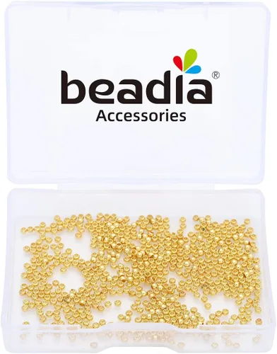 Vista 5 de BEADIA - Cuentas espaciadoras redondas bañadas en oro de 14 quilates, 2 mm, 600 piezas para hacer joyas sin decoloración