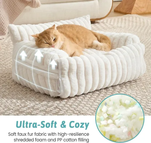 Vista 3 de COZY KISS Bonita cama para gatos con funda extraíble, sofá multifuncional de piel sintética de felpa para mascotas con manta, muebles ultra suaves