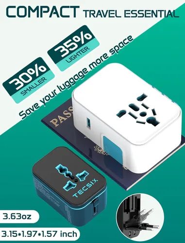 Vista 13 de Adaptador de Viaje Universal, Adaptador de Energía Internacional con 2 USB-C, 2 Puertos USB-A, Múltiples Salidas AC para UE, EE. UU., Reino Unido