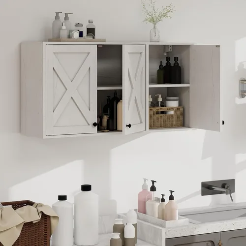 Vista 9 de YOURLITE Gabinete de lavandería, gabinete de medicinas, organizador de granja montado en la pared con estantes para baño y cocina sobre el inodoro