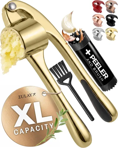 Vista 16 de Zulay Kitchen - Prensa de ajo de metal para cocina, acero inoxidable, color plateado 01 - Plata alfa