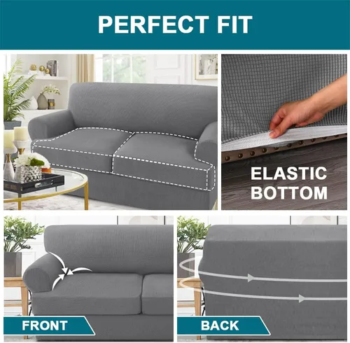 Vista 5 de Turquoize Fundas de sofá de 3 piezas para 2 cojines individuales en forma de T, paquete de 2 fundas para silla, color paloma