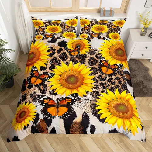 Vista 21 de Manfei Juego de funda de edredón de mariquita de tamaño individual, juego de ropa de cama de flores de acuarela de 2 piezas, funda de edredón floral