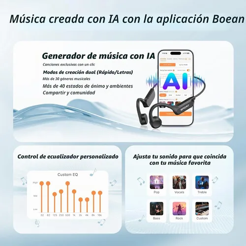 Vista 8 de CXK Auriculares de conducción ósea, auriculares Bluetooth 6.0 actualizados 2026 con micrófono, IPX7 impermeable, audio equilibrado, tiempo
