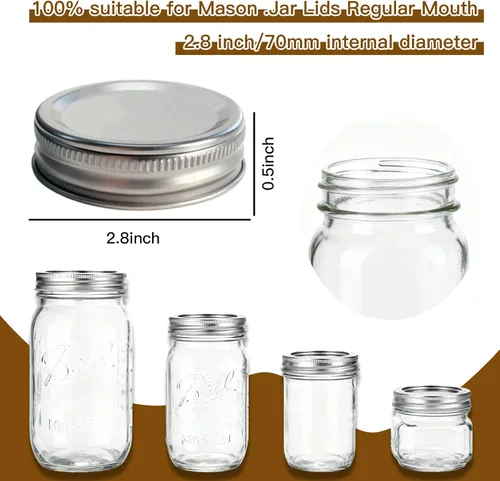 Vista 3 de MegaWise Tapas reutilizables para conservas de boca regular para tarros Ball, Kerr – Tapas de metal tipo Mason para conservas – Material de grado