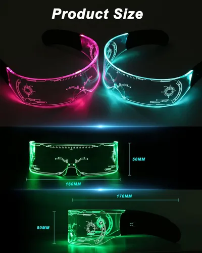 Vista 4 de SZYICONG Paquete de 2 lentes LED sin cable anteojos iluminados con patrón de lente futurista anteojos Cyberpunk luminosos para bar club fiesta
