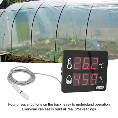 Vista 6 de Medidor de humedad de temperatura digital con sonda externa Pantalla LED termómetro higrómetro