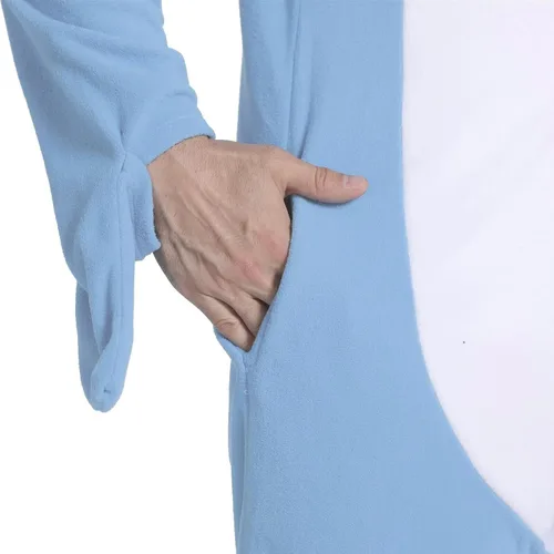 Vista 3 de Pijama de tiburón para adultos, disfraz de cosplay de tiburón, de una pieza, ropa de dormir de caricatura, mameluco de tiburón para mujeres y hombres