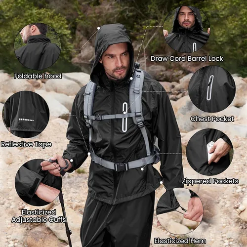 Vista 5 de SWISSWELL Trajes de lluvia impermeables y ligeros para hombres y mujeres, chaqueta y pantalones para golf, senderismo, viajes