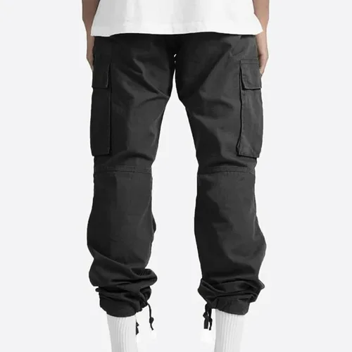 Vista 8 de Aymnlox Pantalones cargo para hombre, holgados, grandes y altos, de lino, con cordón, casual, senderismo, atlético, recto, con bolsillo #A01-Negro