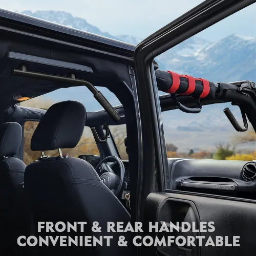 Vista 2 de Xprite Kit de 4 piezas de asas de agarre de aluminio delanteras y traseras, asas de barra de protección resistentes compatibles con 2007-2018 Jeep